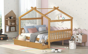 English Elm Twin House Bed Solid Pine Kids Cottage Frame with Storage Drawers Imaginative Room N708P309247M