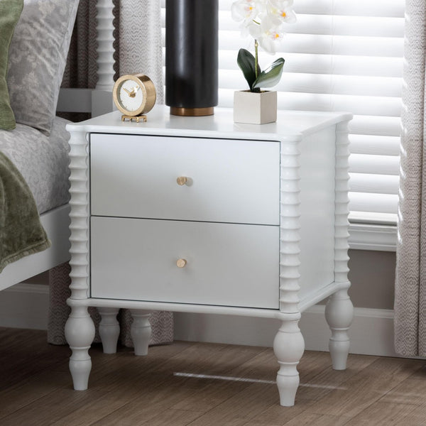 Baxton Studio Baxton Studio Callison Solid Wood 2-drawer Farmhouse Nightstand with Spindle Detail White MG9020-White-2DW-NS