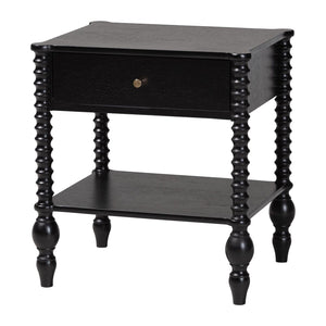 Baxton Studio Baxton Studio Callison Solid Wood Farmhouse Nightstand with Drawer Open Shelf Spindle Detail Black MG9020-Black-1DW-NS