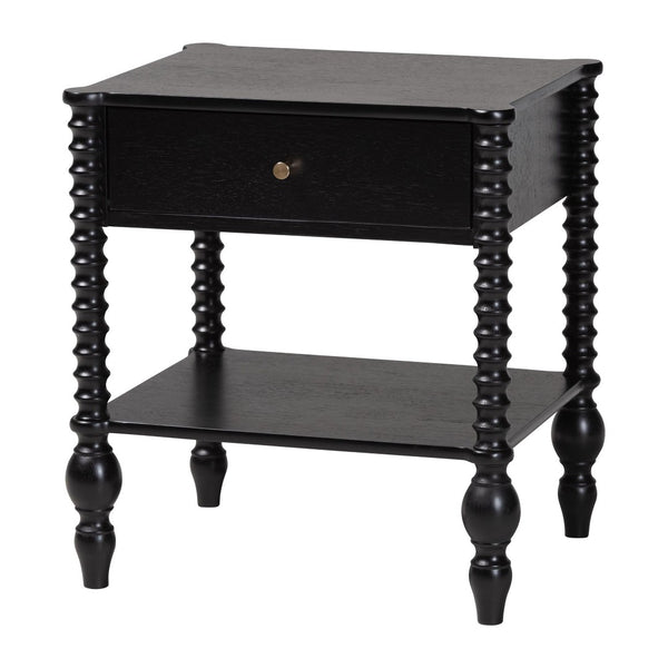 Baxton Studio Baxton Studio Callison Solid Wood Farmhouse Nightstand with Drawer Open Shelf Spindle Detail Black MG9020-Black-1DW-NS