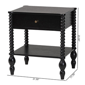 Baxton Studio Baxton Studio Callison Solid Wood Farmhouse Nightstand with Drawer Open Shelf Spindle Detail Black MG9020-Black-1DW-NS