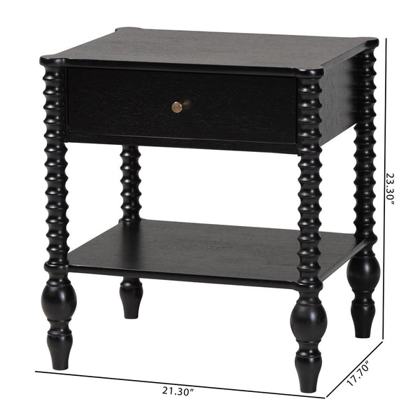 Baxton Studio Baxton Studio Callison Solid Wood Farmhouse Nightstand with Drawer Open Shelf Spindle Detail Black MG9020-Black-1DW-NS