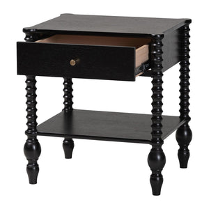 Baxton Studio Baxton Studio Callison Solid Wood Farmhouse Nightstand with Drawer Open Shelf Spindle Detail Black MG9020-Black-1DW-NS