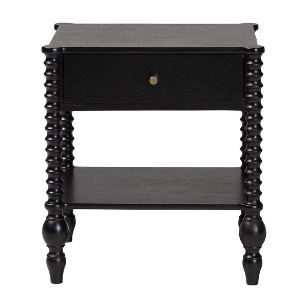 Baxton Studio Baxton Studio Callison Solid Wood Farmhouse Nightstand with Drawer Open Shelf Spindle Detail Black MG9020-Black-1DW-NS