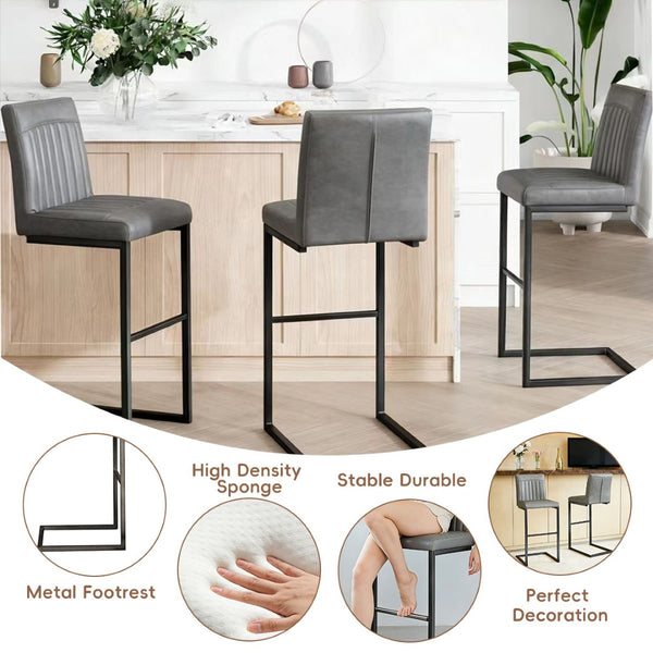 English Elm Faux Leather Counter Stools Set of Two Ergonomic Curved Back Metal Frame Kitchen Seating W5096P400662