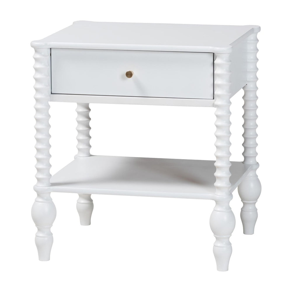 Baxton Studio Baxton Studio Callison Solid Wood Farmhouse Nightstand with Drawer Open Shelf Spindle Detail White MG9020-White-1DW-NS