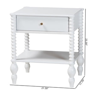 Baxton Studio Baxton Studio Callison Solid Wood Farmhouse Nightstand with Drawer Open Shelf Spindle Detail White MG9020-White-1DW-NS
