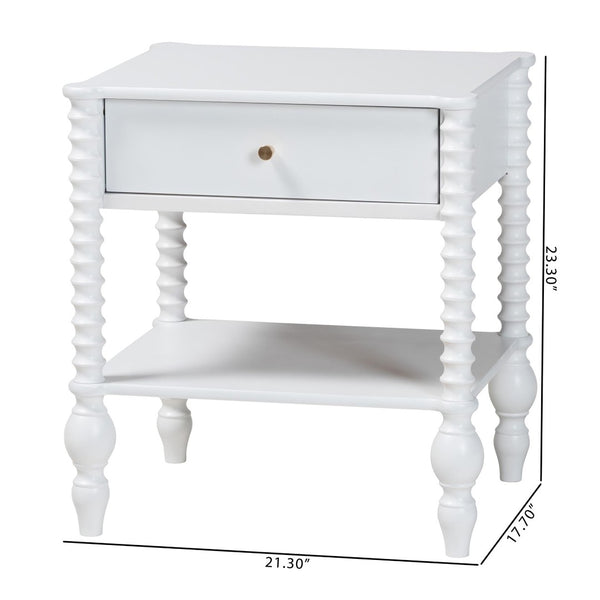 Baxton Studio Baxton Studio Callison Solid Wood Farmhouse Nightstand with Drawer Open Shelf Spindle Detail White MG9020-White-1DW-NS