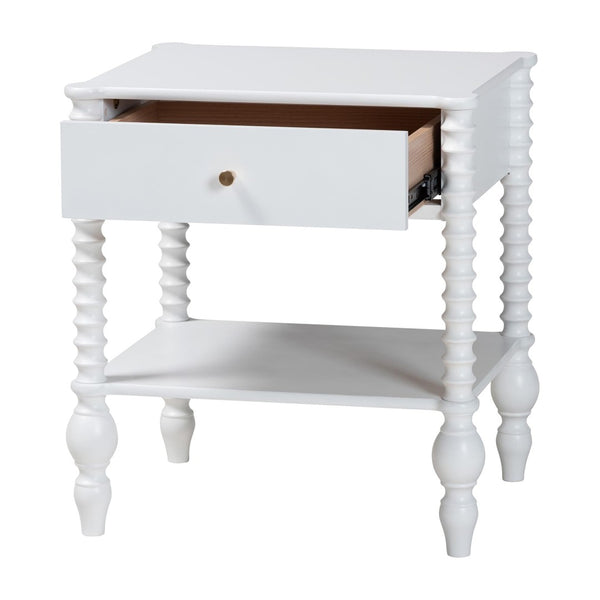 Baxton Studio Baxton Studio Callison Solid Wood Farmhouse Nightstand with Drawer Open Shelf Spindle Detail White MG9020-White-1DW-NS