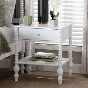 Baxton Studio Baxton Studio Callison Solid Wood Farmhouse Nightstand with Drawer Open Shelf Spindle Detail White MG9020-White-1DW-NS