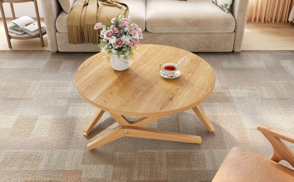 English Elm Round Solid Rubberwood Adjustable Height Coffee Cocktail Table for Modern Living Rooms N735P369877N