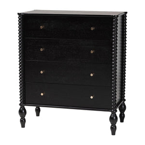 Baxton Studio Baxton Studio Callison Solid Wood Farmhouse Chest with Spindle Detail and Four Drawers Black MG9020-Black-4DW-Chest