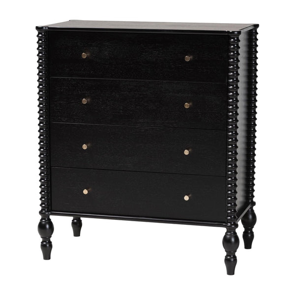 Baxton Studio Baxton Studio Callison Solid Wood Farmhouse Chest with Spindle Detail and Four Drawers Black MG9020-Black-4DW-Chest