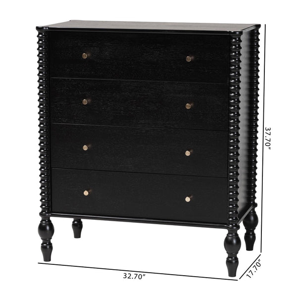 Baxton Studio Baxton Studio Callison Solid Wood Farmhouse Chest with Spindle Detail and Four Drawers Black MG9020-Black-4DW-Chest