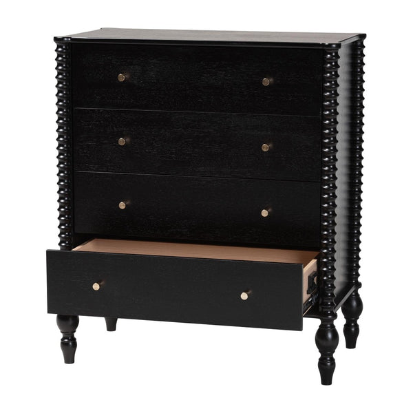 Baxton Studio Baxton Studio Callison Solid Wood Farmhouse Chest with Spindle Detail and Four Drawers Black MG9020-Black-4DW-Chest