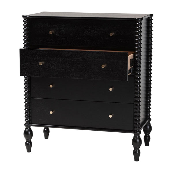 Baxton Studio Baxton Studio Callison Solid Wood Farmhouse Chest with Spindle Detail and Four Drawers Black MG9020-Black-4DW-Chest