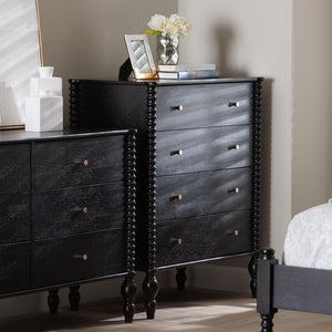 Baxton Studio Baxton Studio Callison Solid Wood Farmhouse Chest with Spindle Detail and Four Drawers Black MG9020-Black-4DW-Chest