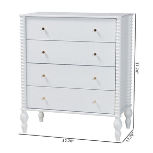 Baxton Studio Baxton Studio Callison Solid Wood Farmhouse Chest with Spindle Detail and Four Drawers White MG9020-White-4DW-Chest