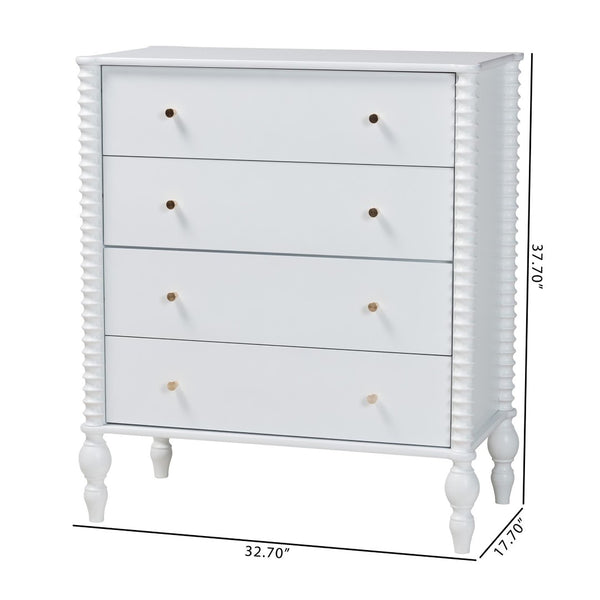 Baxton Studio Baxton Studio Callison Solid Wood Farmhouse Chest with Spindle Detail and Four Drawers White MG9020-White-4DW-Chest