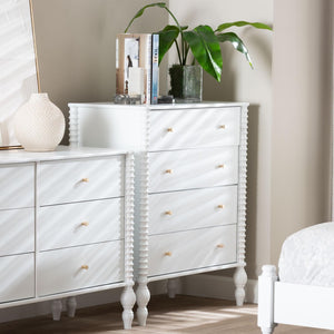 Baxton Studio Baxton Studio Callison Solid Wood Farmhouse Chest with Spindle Detail and Four Drawers White MG9020-White-4DW-Chest