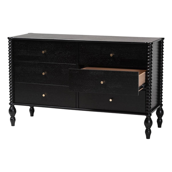 Baxton Studio Baxton Studio Callison Solid Wood Six Drawer Farmhouse Dresser with Spindle Detail Black MG9020-Black-6DW-Dresser