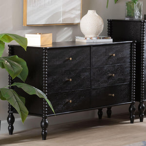 Baxton Studio Baxton Studio Callison Solid Wood Six Drawer Farmhouse Dresser with Spindle Detail Black MG9020-Black-6DW-Dresser