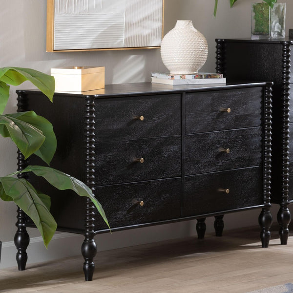 Baxton Studio Baxton Studio Callison Solid Wood Six Drawer Farmhouse Dresser with Spindle Detail Black MG9020-Black-6DW-Dresser