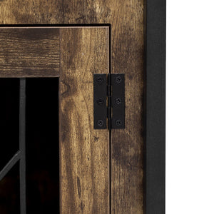 English Elm 2 IN 1 Rustic Dog Crate Side Cabinet Organizer with USB Outlets, Hooks & Sliding Kennel for Dogs N843P256449O