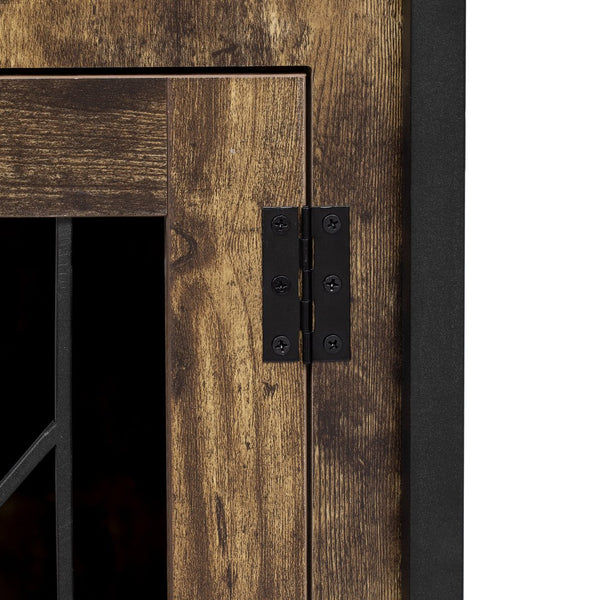 English Elm 2 IN 1 Rustic Dog Crate Side Cabinet Organizer with USB Outlets, Hooks & Sliding Kennel for Dogs N843P256449O