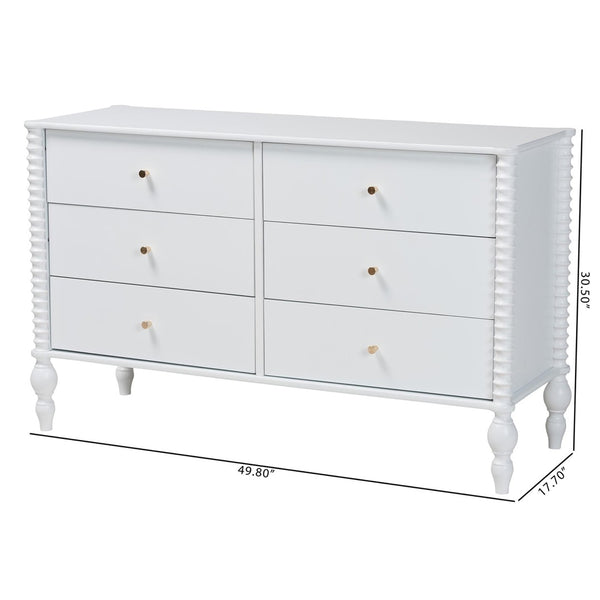 Baxton Studio Baxton Studio Callison Solid Wood Six Drawer Farmhouse Dresser with Spindle Detail White MG9020-White-6DW-Dresser