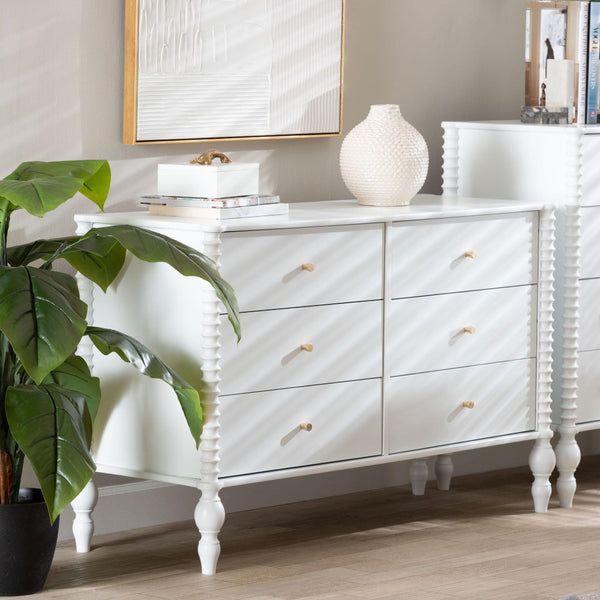 Baxton Studio Baxton Studio Callison Solid Wood Six Drawer Farmhouse Dresser with Spindle Detail White MG9020-White-6DW-Dresser