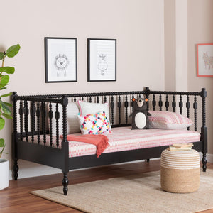 Baxton Studio Baxton Studio Callison Solid Wood Spindle Daybed Farmhouse Twin Sofa Sleeper for Guests Black MG0259-1-Black-Twin-Daybed