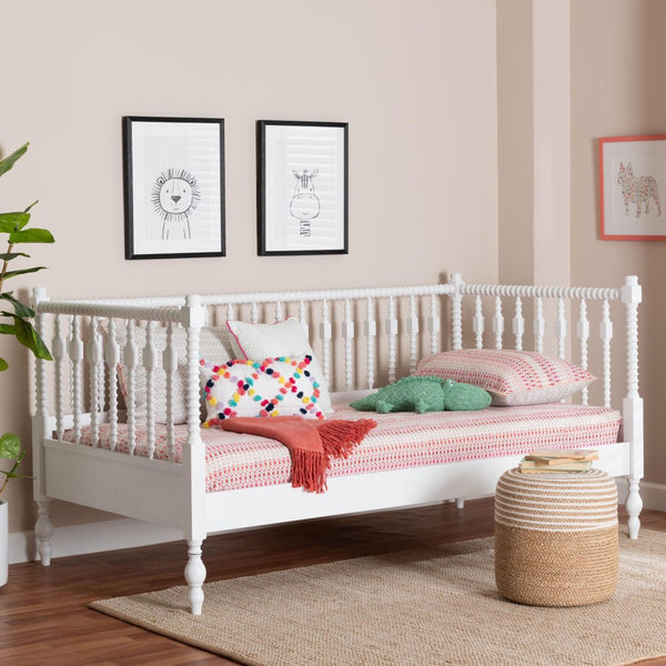 Baxton Studio Baxton Studio Callison Solid Wood Spindle Daybed Farmhouse Twin Sofa Sleeper for Guests White MG0259-1-White-Twin-Daybed
