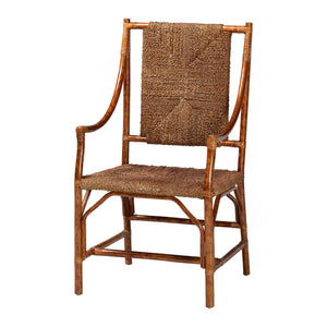 Baxton Studio Bali Ramos Marbled Tortoise Rattan & Seagrass Armchair — Handwoven Boho Accent Seat, Assembled WS203-Tortoise Rattan-CC