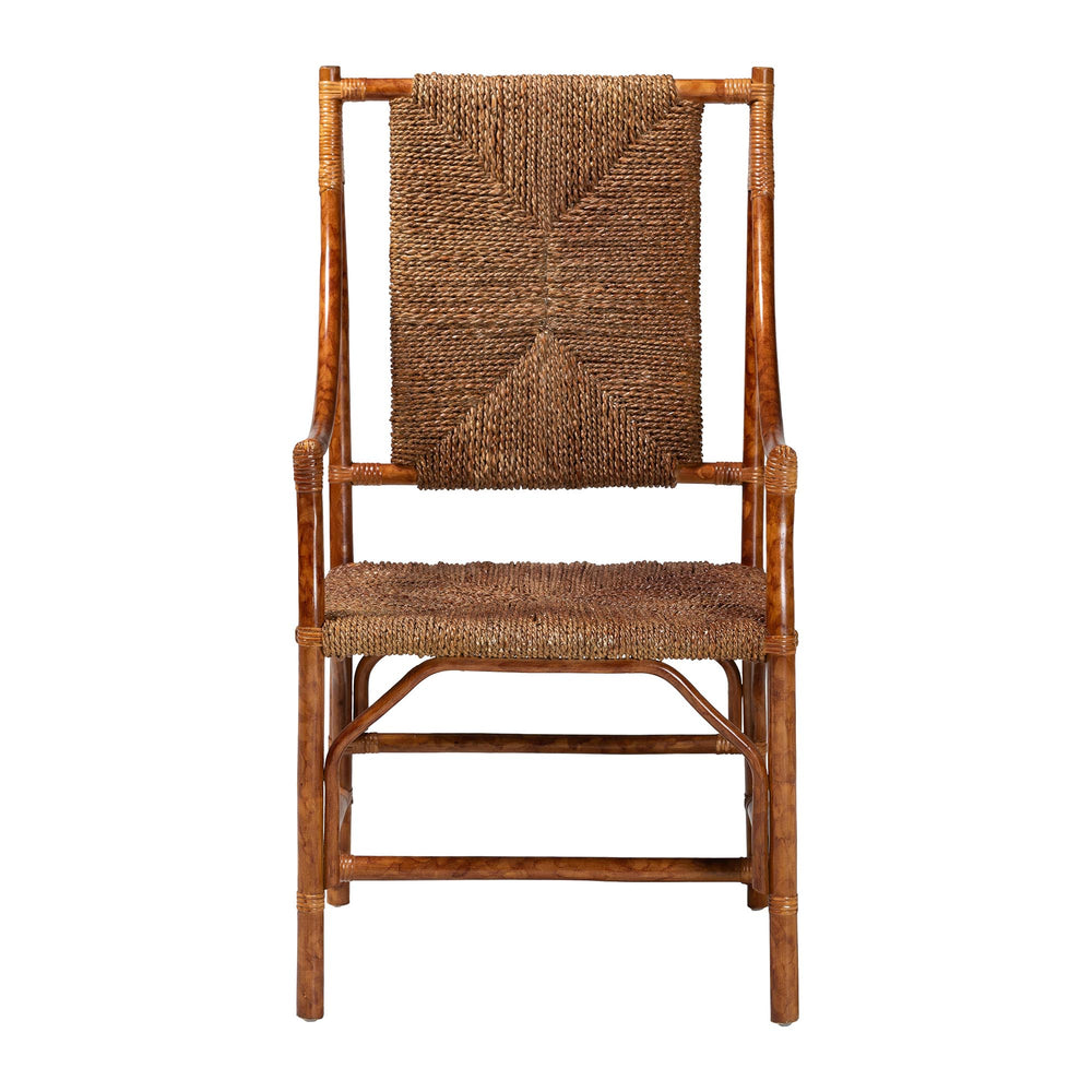 Baxton Studio Bali Ramos Marbled Tortoise Rattan & Seagrass Armchair — Handwoven Boho Accent Seat, Assembled WS203-Tortoise Rattan-CC