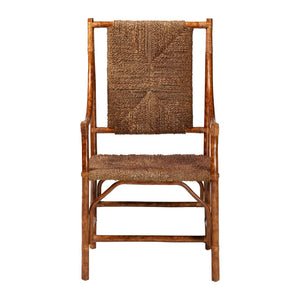 Baxton Studio Bali Ramos Marbled Tortoise Rattan & Seagrass Armchair — Handwoven Boho Accent Seat, Assembled WS203-Tortoise Rattan-CC