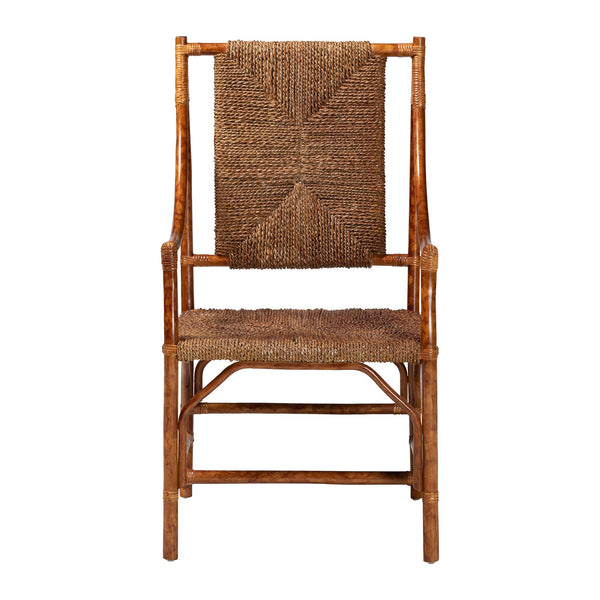 Baxton Studio Bali Ramos Marbled Tortoise Rattan & Seagrass Armchair — Handwoven Boho Accent Seat, Assembled WS203-Tortoise Rattan-CC