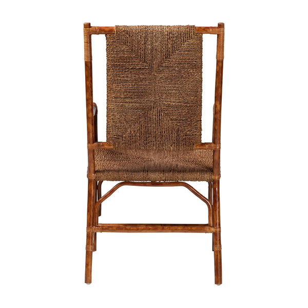 Baxton Studio Bali Ramos Marbled Tortoise Rattan & Seagrass Armchair — Handwoven Boho Accent Seat, Assembled WS203-Tortoise Rattan-CC