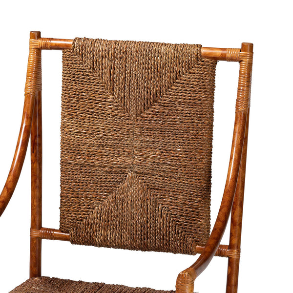 Baxton Studio Bali Ramos Marbled Tortoise Rattan & Seagrass Armchair — Handwoven Boho Accent Seat, Assembled WS203-Tortoise Rattan-CC