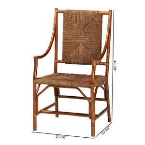 Baxton Studio Bali Ramos Marbled Tortoise Rattan & Seagrass Armchair — Handwoven Boho Accent Seat, Assembled WS203-Tortoise Rattan-CC