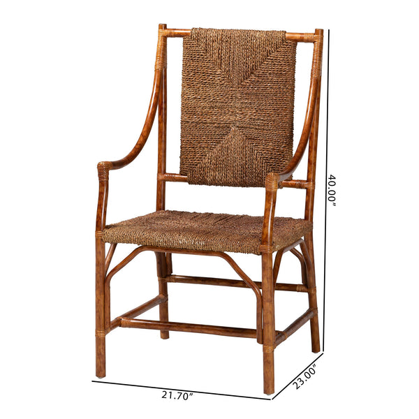 Baxton Studio Bali Ramos Marbled Tortoise Rattan & Seagrass Armchair — Handwoven Boho Accent Seat, Assembled WS203-Tortoise Rattan-CC