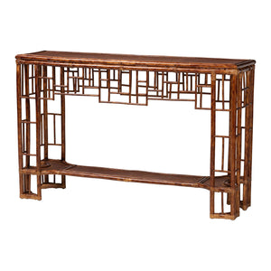 Baxton Studio Bali Tahlia Marbled Tortoise Rattan Console Table — Handwoven Coastal Boho Openwork Shelf, Ready To Use WS207-Tortoise Rattan-Console Table