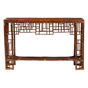 Baxton Studio Bali Tahlia Marbled Tortoise Rattan Console Table — Handwoven Coastal Boho Openwork Shelf, Ready To Use WS207-Tortoise Rattan-Console Table