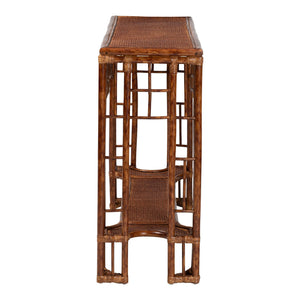 Baxton Studio Bali Tahlia Marbled Tortoise Rattan Console Table — Handwoven Coastal Boho Openwork Shelf, Ready To Use WS207-Tortoise Rattan-Console Table