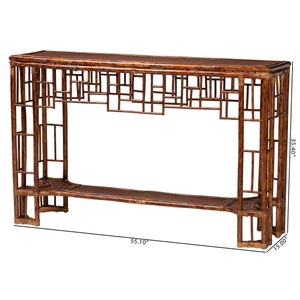 Baxton Studio Bali Tahlia Marbled Tortoise Rattan Console Table — Handwoven Coastal Boho Openwork Shelf, Ready To Use WS207-Tortoise Rattan-Console Table