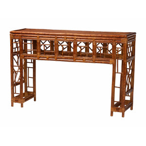 Baxton Studio Bali Wahid Marbled Tortoise Rattan Console Table – Handwoven Coastal Boho Chinoiserie Accent, 55" WS208-Tortoise Rattan-Console Table