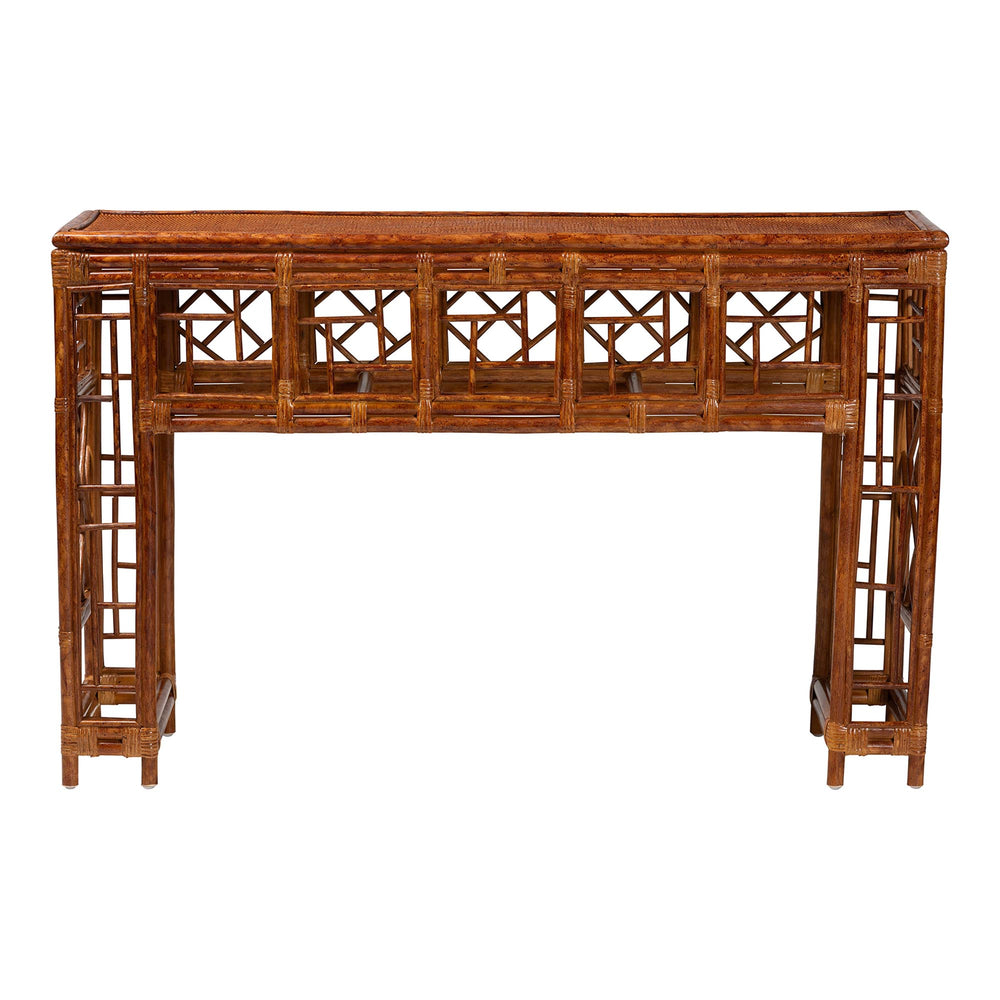 Baxton Studio Bali Wahid Marbled Tortoise Rattan Console Table – Handwoven Coastal Boho Chinoiserie Accent, 55" WS208-Tortoise Rattan-Console Table
