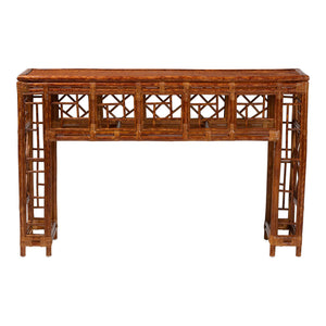 Baxton Studio Bali Wahid Marbled Tortoise Rattan Console Table – Handwoven Coastal Boho Chinoiserie Accent, 55" WS208-Tortoise Rattan-Console Table