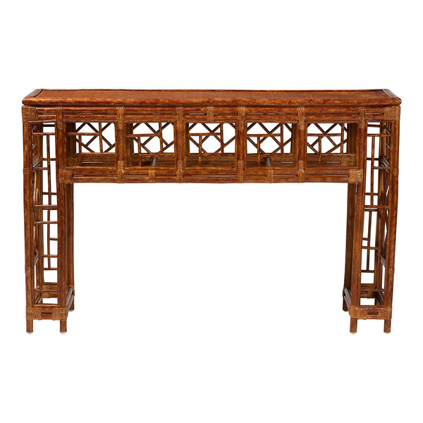 Baxton Studio Bali Wahid Marbled Tortoise Rattan Console Table – Handwoven Coastal Boho Chinoiserie Accent, 55" WS208-Tortoise Rattan-Console Table