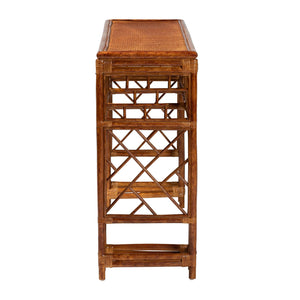 Baxton Studio Bali Wahid Marbled Tortoise Rattan Console Table – Handwoven Coastal Boho Chinoiserie Accent, 55" WS208-Tortoise Rattan-Console Table